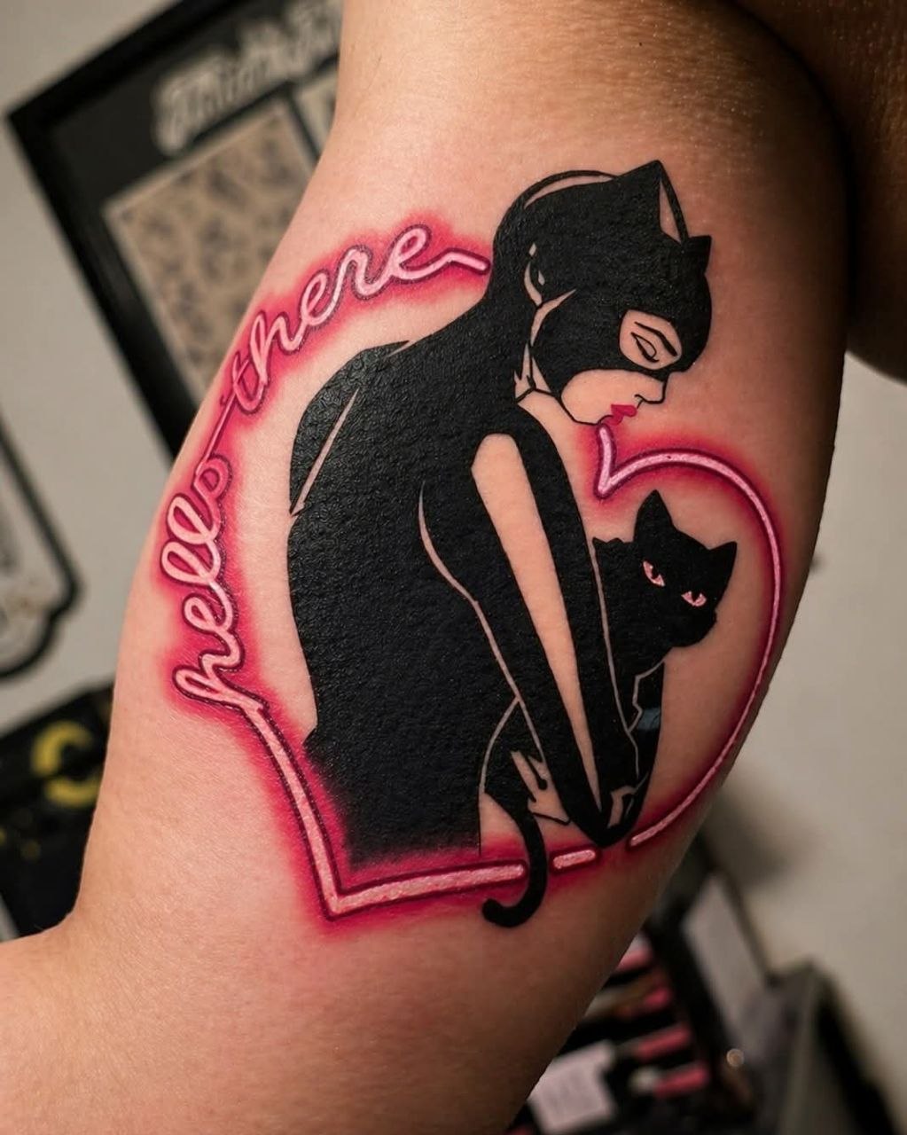 Catwoman neon heart tattoo by Emily Gauldreault